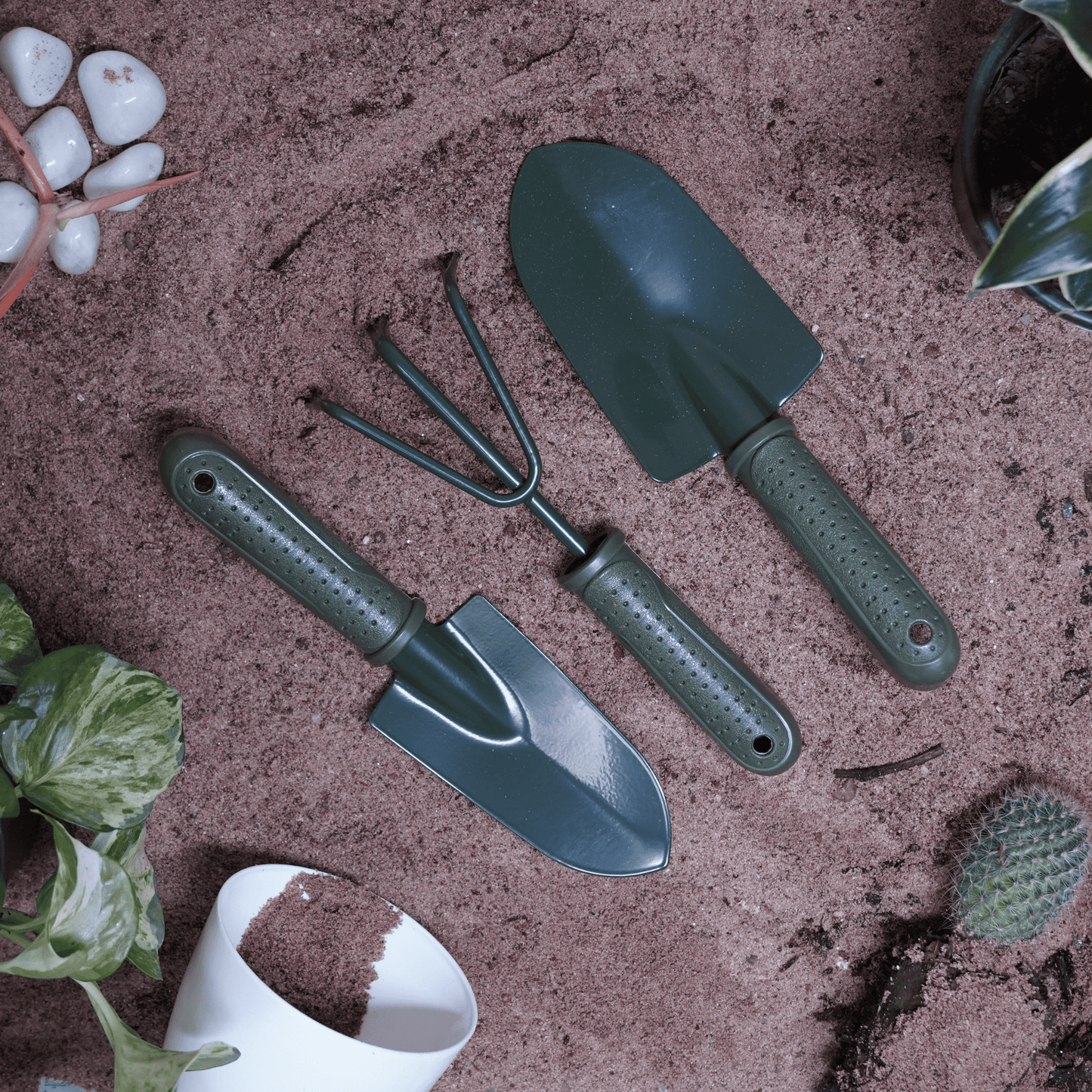 green handle garden tools set of 3